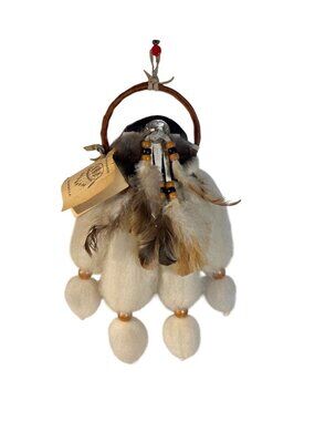 Native Chitty Mandella Leather Wool Feathers Rabbit Fur Good Luck Prosperity 11"